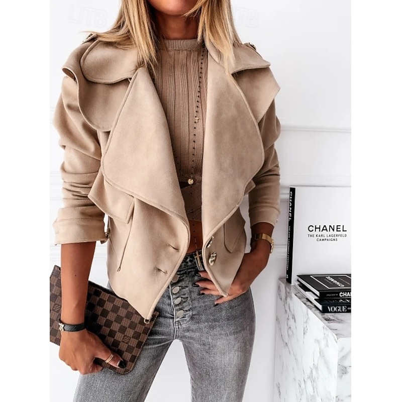 Women's Blouse Stylish Modern Long Sleeve Regular Tops Shirt Collar Work Daily Khaki Spring Fall Winter