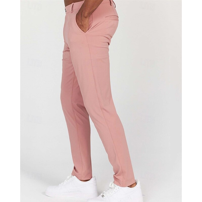 Men's Dress Pants Trousers Chinos Buttons Pocket Plain Comfort Formal Party Work Fashion Classic Style Black White Micro-elastic2