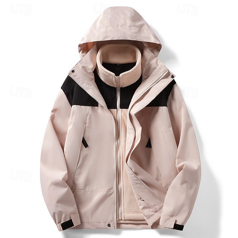 Women's Hiking Jacket Fleece Winter Outdoor Waterproof Windproof Detachable Fleece Multi-Pockets Lightweight Jacket Full Zip Camping / Hiking / Caving Winter Sports Black Ivory Pink Green Khaki2