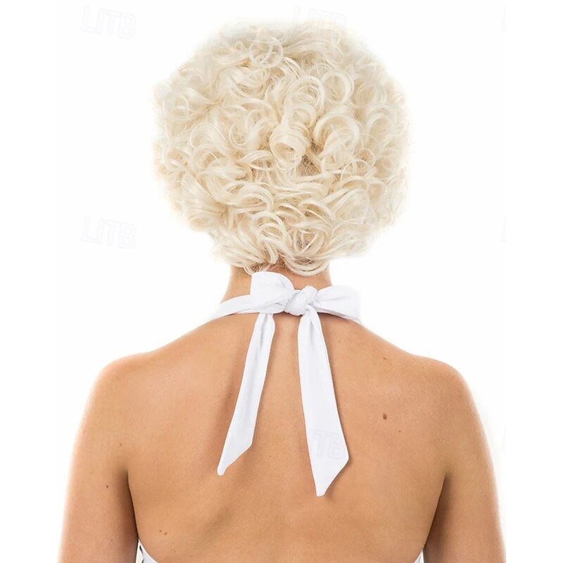Bombshell Deluxe Blonde Short Curly Wig Halloween Cosplay Party Wigs3
