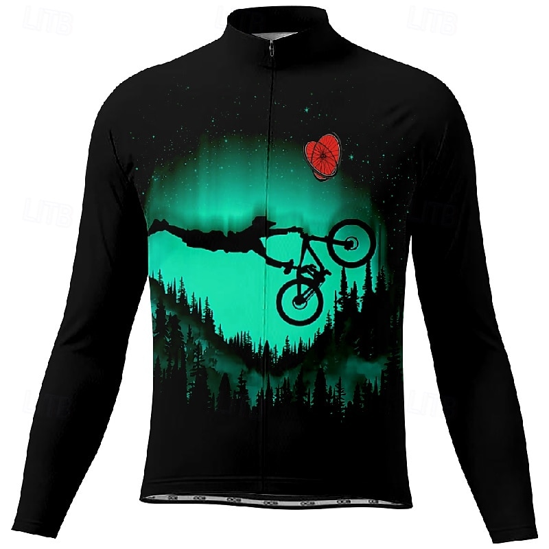 Men's Cycling Jersey Graphic Long Sleeve Bike Tee Tshirt Jersey with 3 Rear Pockets Mountain Bike MTB Quick Dry Anatomic Design Wicking Breathable Sports Blue Green Clothing Apparel - Main Image