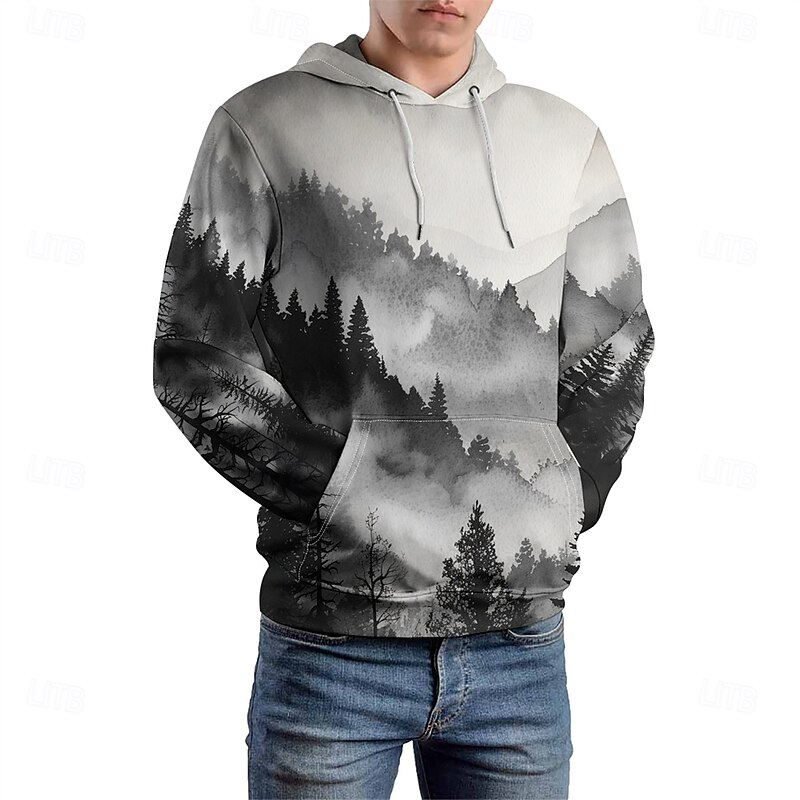 Men's Graphic Hoodie Hoodies Sweatshirt Vacation Daily Long Sleeve Hooded Vacation Sports Outdoor Going out White Printing Winter Spring &  Fall Designer4