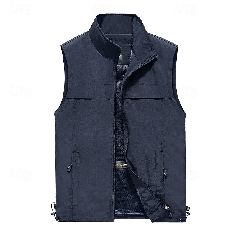 Men's Vest Gilet Tactical Jacket Fishing Vest Casual Daily Athleisure Fall & Winter Sexy Polyester Solid / Plain Color Zipper Standing Collar Loose Fit Black Red Khaki Army Green Vest