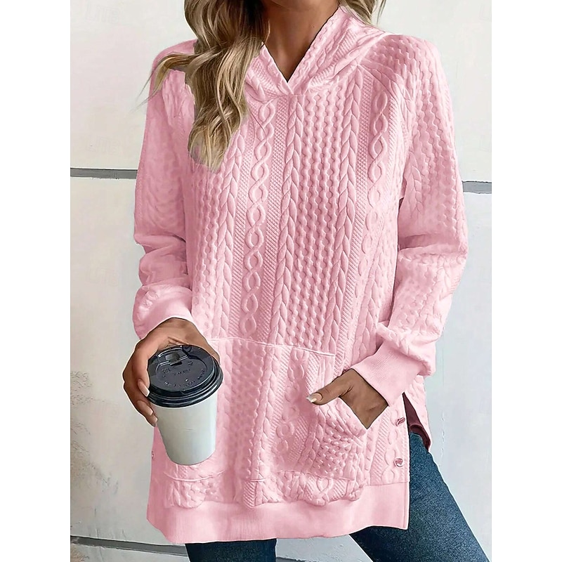 Women's Hoodie Sweatshirt Elegant Modern Plain Work Hooded Pocket Loose Fit Long Sleeve White Pink Spring Fall Winter3