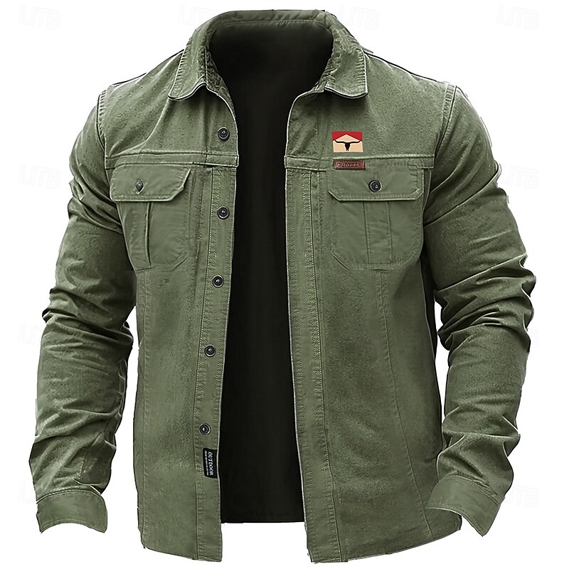 Men's Cowboy Work Shirt Western Shirt Cargo Shirt Long Sleeve Casual Tactical Sports & Outdoor Going out Winter Spring &  Fall Turndown Print Army Green Khaki