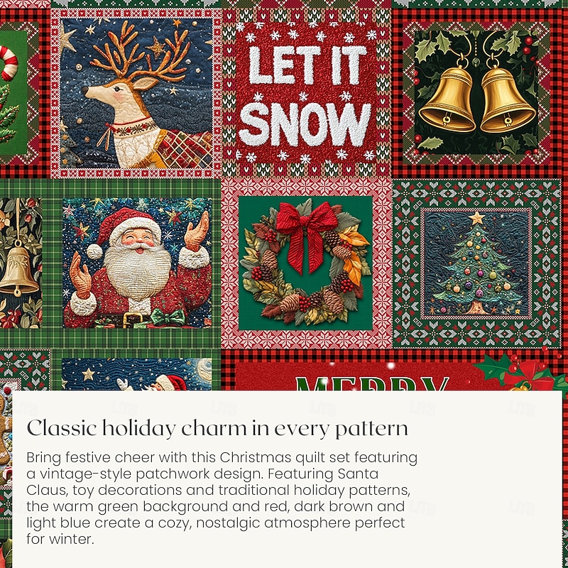 Christmas Duvet Cover Set Vintage Style Patchwork Design Christmas Comforter Set Full Includes Duvet Cover and Pillowcases Perfect for Adding Seasonal Cheer and Comfort to Your Bedroom Decor2