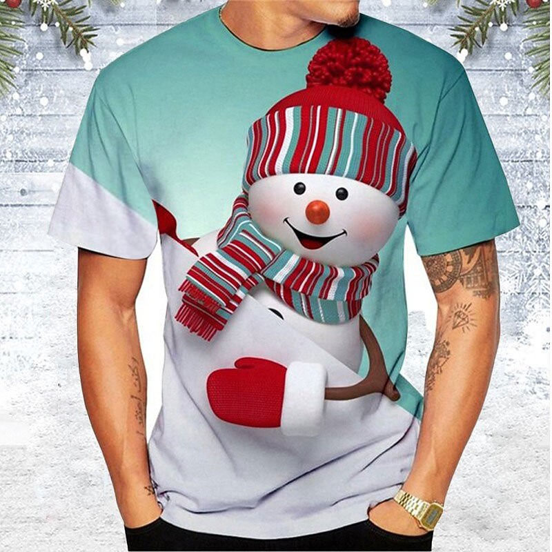Christmas Men's Christmas tree 3D T-shirts Tee Santa Claus Snowman Graphic Prints Crew Neck Black Red Blue Gray 3D Print Outdoor Short Sleeve Print Clothing Apparel Polyester Designer Casual Merry3