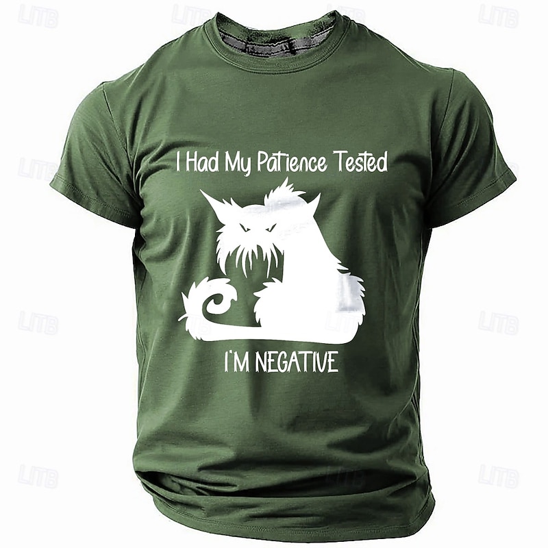 Men's Cat Text T Shirt Short Sleeve T shirt 3D Print Crew Neck Shirt Fashion Athleisure Street Sports Outdoor Black Dark Green Dark Blue Summer Spring Clothing Apparel S M L XL XXL XXXL