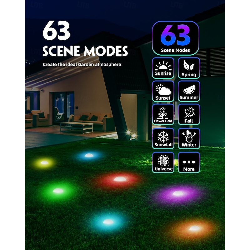 LED Smart Light Solar Outdoor Ground Plug Light, IP68 Waterproof 5050 LED Beads RGB Rainbow Light String for Courtyard Garden Lawn Festival Wedding Party Atmosphere Decoration4