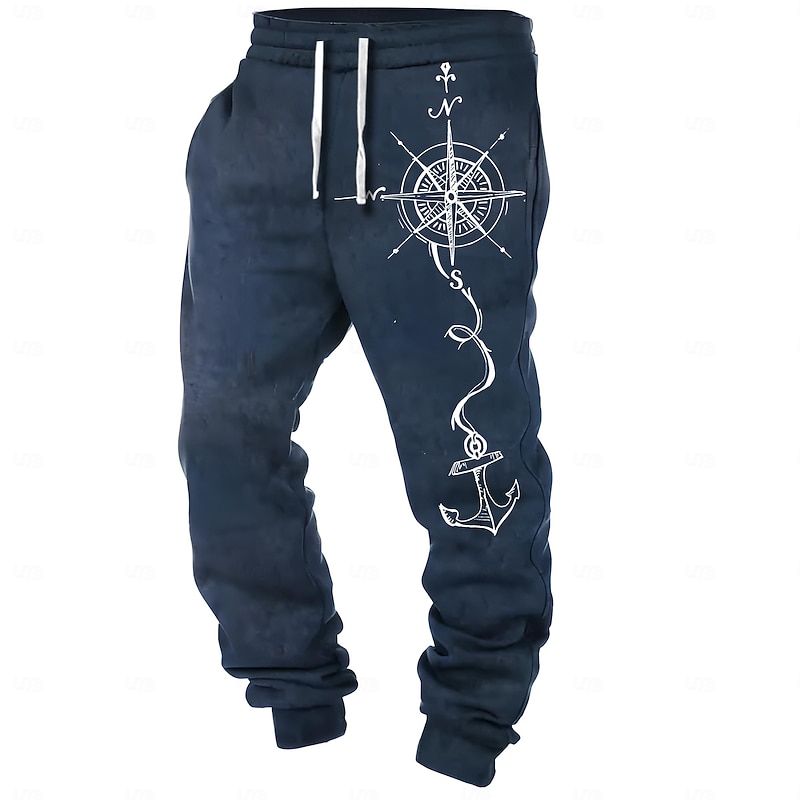 Men's Compass Sweatpants Joggers Pants Trousers Mid Waist Drawstring Elastic Waist Vintage Casual Outdoor Dailywear Pocket Spring Fall Winter 3D Print Black White Blue2