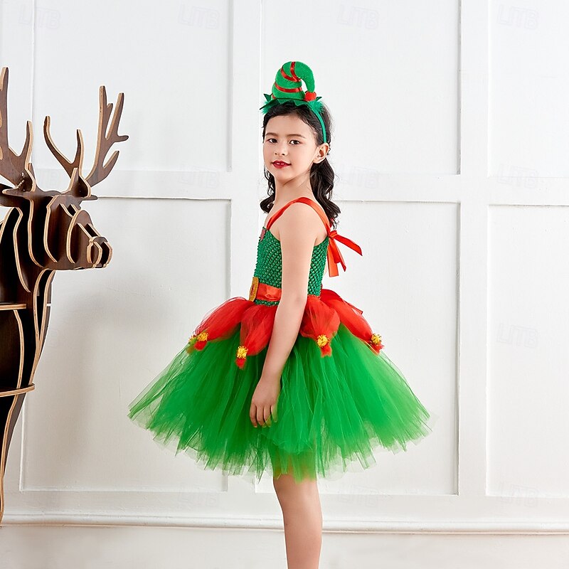 Elf Outfits Tutu Santa Suits Girls' Christmas Kid's Christmas New Year Christmas Eve Christmas Party New Year Eve Dress Headpiece Socks4