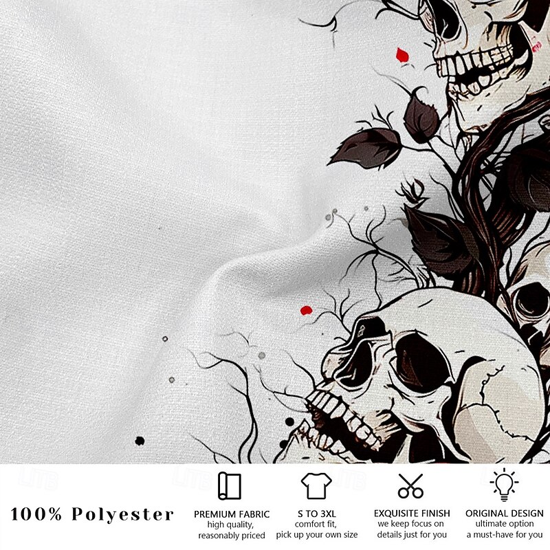 Halloween Men's Cool Skulls Rose Pants Trousers Mid Waist Drawstring Elastic Waist Hawaiian Horror Party Evening Wear Holiday Straight Leg Trousers Summer Spring Fall 3D Print Red Blue Purple3