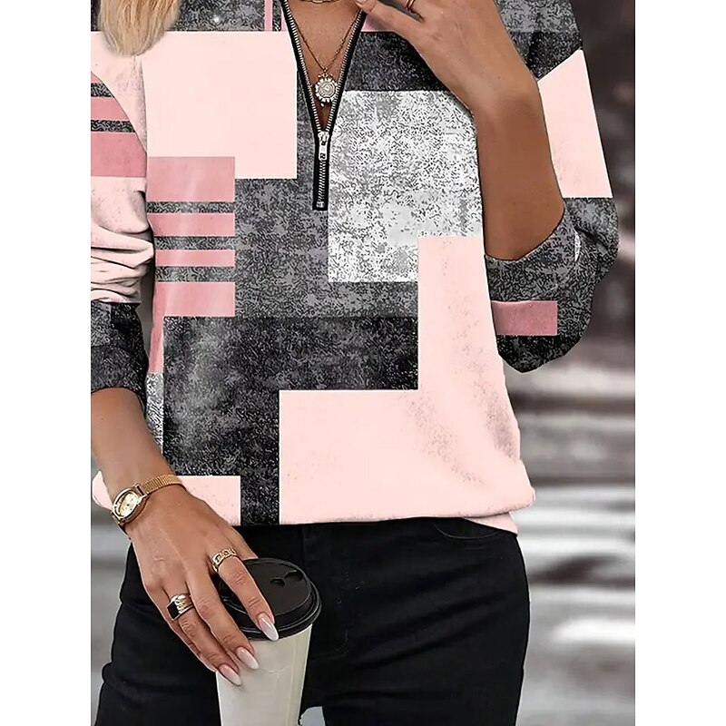 Women's Quarter Zipper Sweater Plaid Street Dailywear Print Casual Crew Neck Long Sleeve Micro-elastic Fall Winter Comfrt Breathable Soft Fabric3