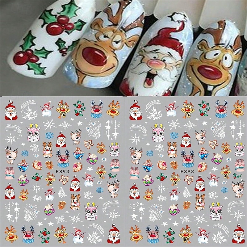Christmas Nail Stickers, Cute Cartoon Snowflake, Reindeer, Santa, and Christmas Tree Nail Art Decals, Festive Holiday Atmosphere Manicure Decorations