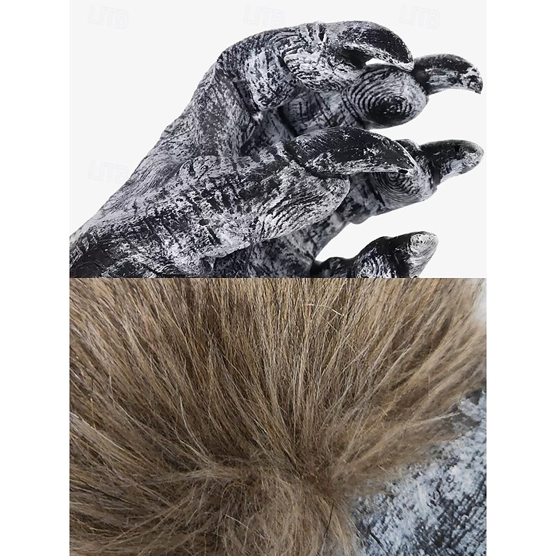 Realistic Werewolf Claw Gloves with Faux Fur Cuffs – Scary Halloween Costume Accessories for Cosplay & Horror-Themed Events4