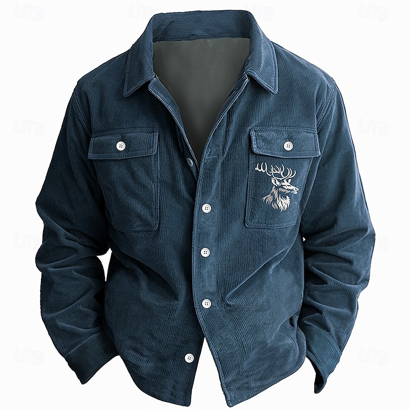 Men's Elk Shirt Jacket Overshirt Long Sleeve Vintage Tribal Dailywear Fall & Winter Collared Shirts Button Up 3D Print 2 Pockets 1pc Army Green Navy Blue Brown4