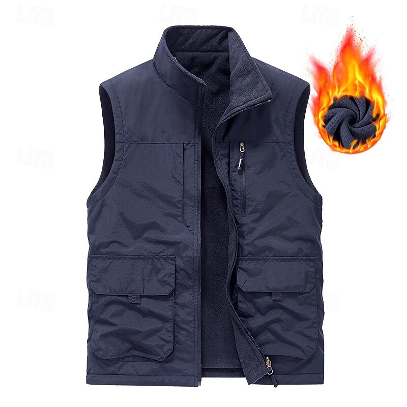 Men's Hiking Vest Hiking Fleece Vest Sleeveless Vest Outdoor Thermal Warm Fleece Lining Comfortable Winter Pocket Multiple Pockets Terylene Army Green Khaki Dark Blue Hunting Fishing Climbing3