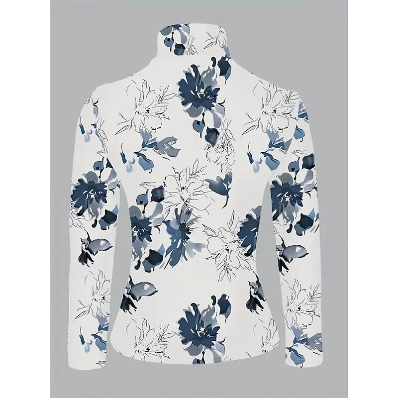 Women's Tunic T Shirt Elegant Long Sleeve Long Tops Daily Blue Fall Winter4