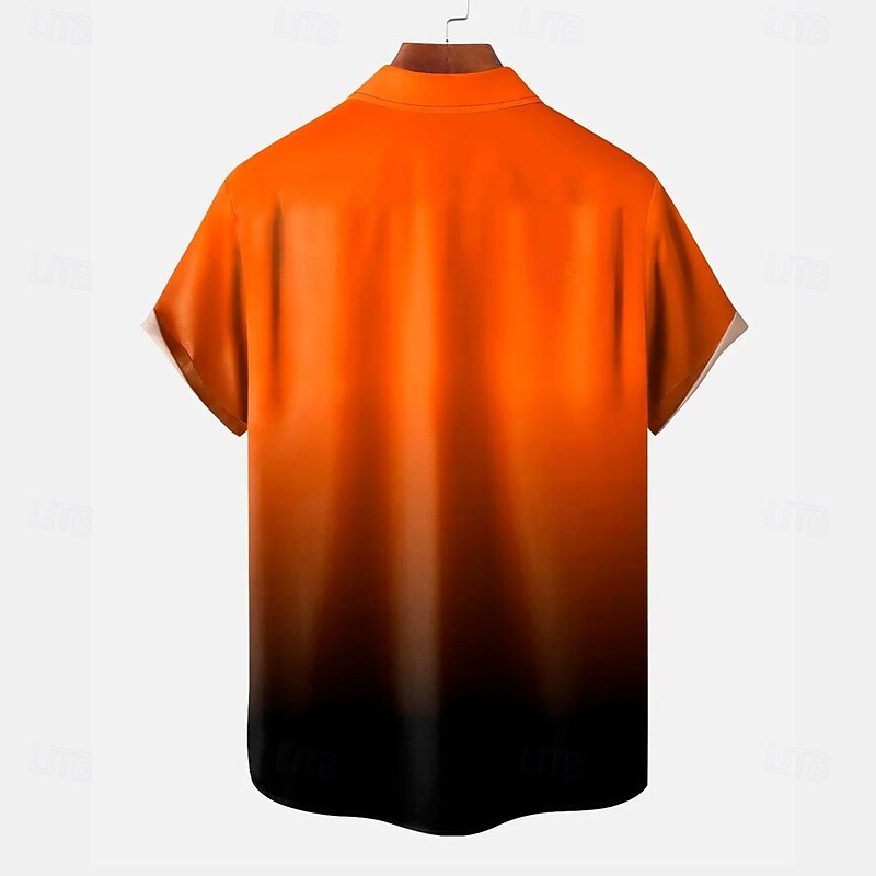Halloween Men's Cat Halloween Costumes Shirt Button Up Shirt Short Sleeve Casual Vacation Party Evening Wear Daily Summer Collared Shirts Button Up 3D Print Orange2