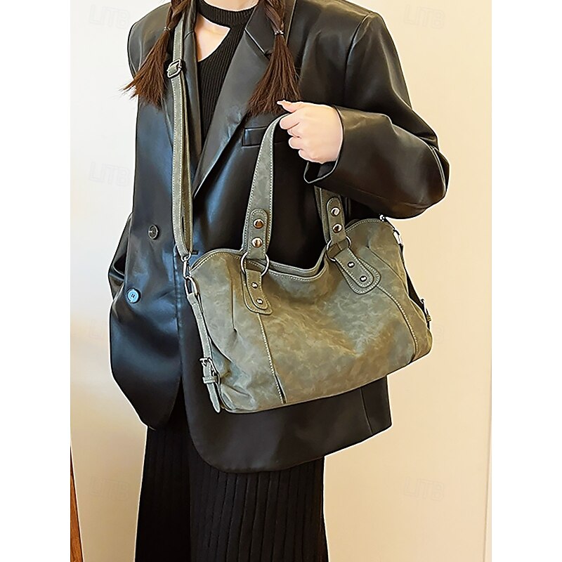 Women's Faux Leather Shoulder Bag with Adjustable Strap - Casual Large-Capacity Tote for Daily Use4
