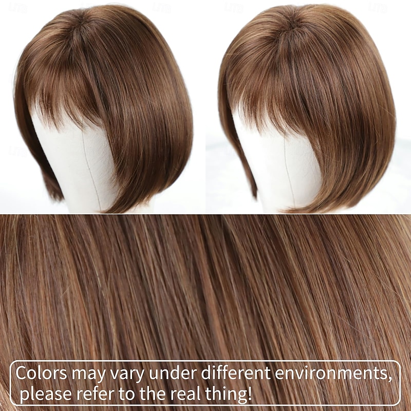 Short Brown Bob Wigs for Women Brown Mixed Blonde Synthetic Wig with Bangs Natural Looking Daily Party Wig2