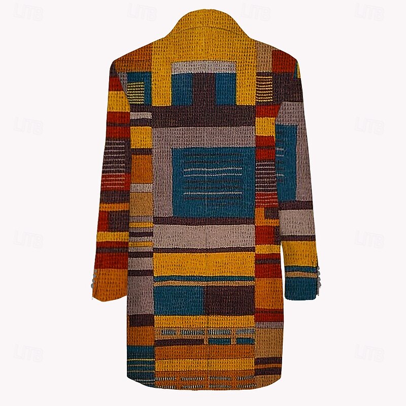 Men's Plaid Winter Coat Fleece Jacket Overcoat Thermal Comfortable Vintage Business Casual Party Evening Wear Daily Wear 3D Print Buttons Front Pocket Winter Turndown Long Sleeve Brown2