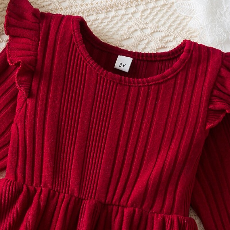 Girls' 3D Solid Color Dress Long Sleeve Summer Vacation Daily Holiday Beautiful Sweet Little Kids(4-7ys) 4-7 Years Sweater Dress Casual Dress Knee-length Regular Fit2