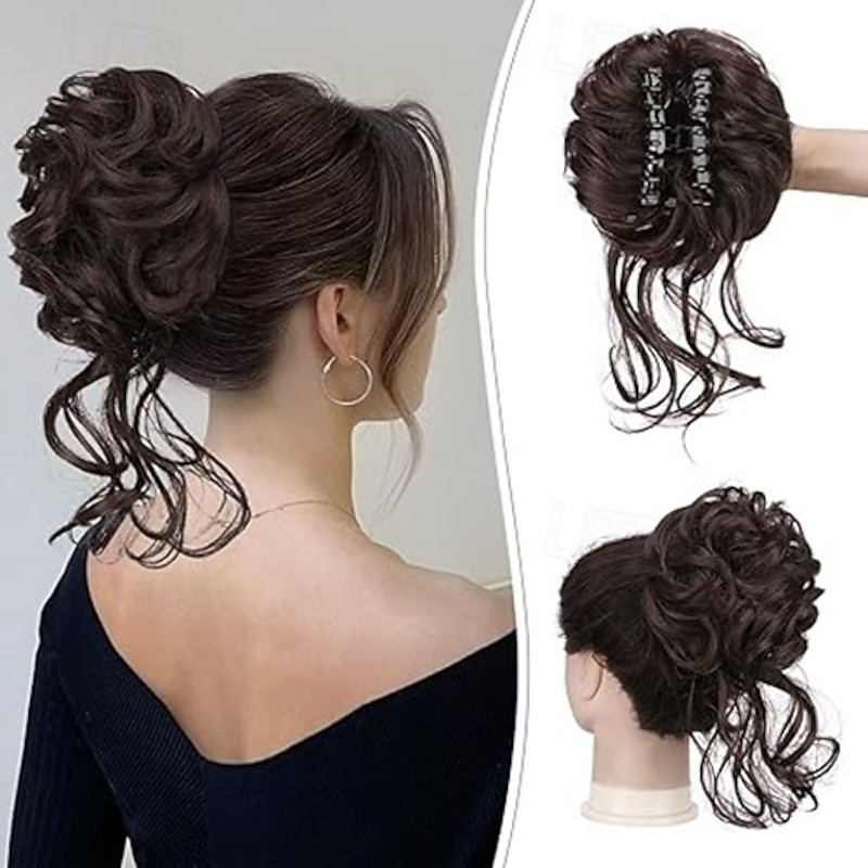 Claw Clip Messy Bun Hair Piece Curly Wavy Hair Bun Clip in Claw Chignon Ponytail Extensions Synthetic Tousled Updo with Tendrils Hairpieces Accessories Scrunchies for Women