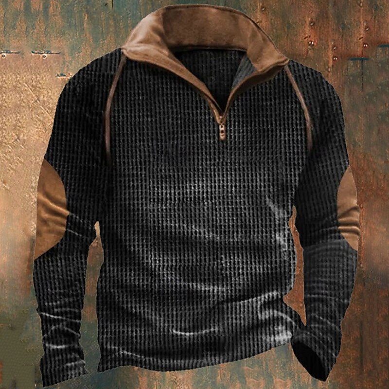 Men's Sweatshirt Quarter Zip Sweatshirt Black Half Zip Color Block Patchwork Ribbed Textured Sports & Outdoor Daily Holiday Polyester Corduroy Streetwear Basic Casual Spring &  Fall Clothing Apparel