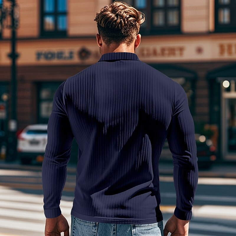 Men's Polo Shirts Rib Knit Top Business Casual Ribbed Polo Collar Long Sleeve Fashion Basic Solid Color Knitting Fall Winter Slim Fit White Navy Blue Green Grey Polo Shirts2