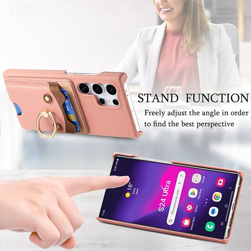 Phone Case For Samsung Galaxy S25 S24 S24 FE S23 S22 S21 Ultra Plus A55 5G A35 5G A25 A15 Back Cover Ring Holder Card Slot Shockproof Retro PC PU Leather3