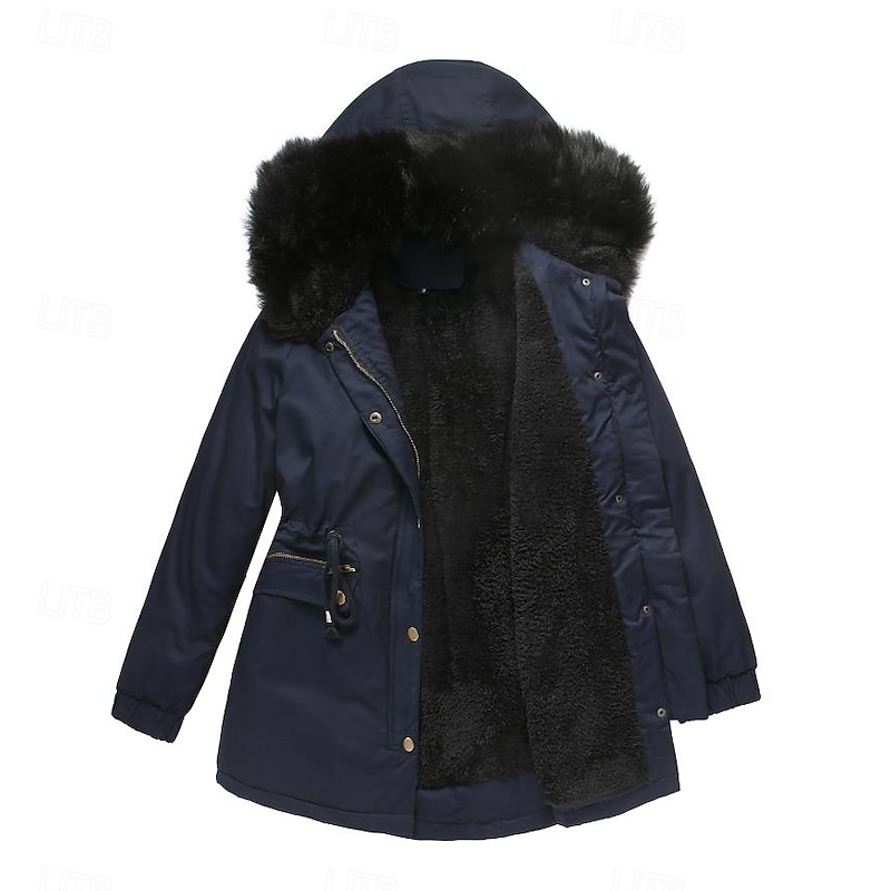 Women's Winter Coat Windproof Warm Zipper Buttons Outdoor Solid Color Work Casual Single Breasted Hoodie Loose Fit Long Sleeve Outerwear Navy Red Green Winter3