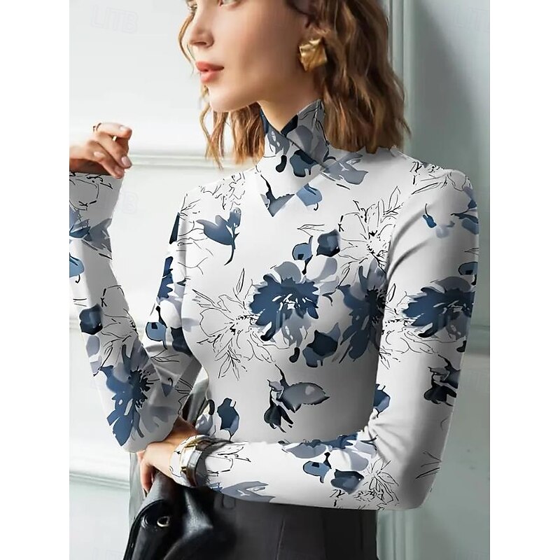 Women's Tunic T Shirt Elegant Long Sleeve Long Tops Daily Blue Fall Winter2