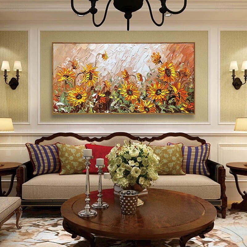 Mintura Handmade 3D Sunflower Landscape Oil Paintings On Canvas Wall Art Decoration Modern Abstract Flower Picture For Home Decor Rolled Frameless Unstretched Painting2