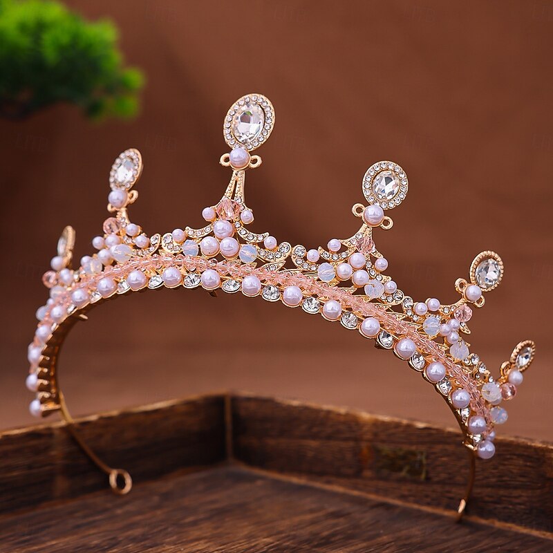 Crown Tiaras Rhinestone Alloy Wedding Cocktail Elegant Luxury With Faux Pearl Crystals Headpiece Headwear3