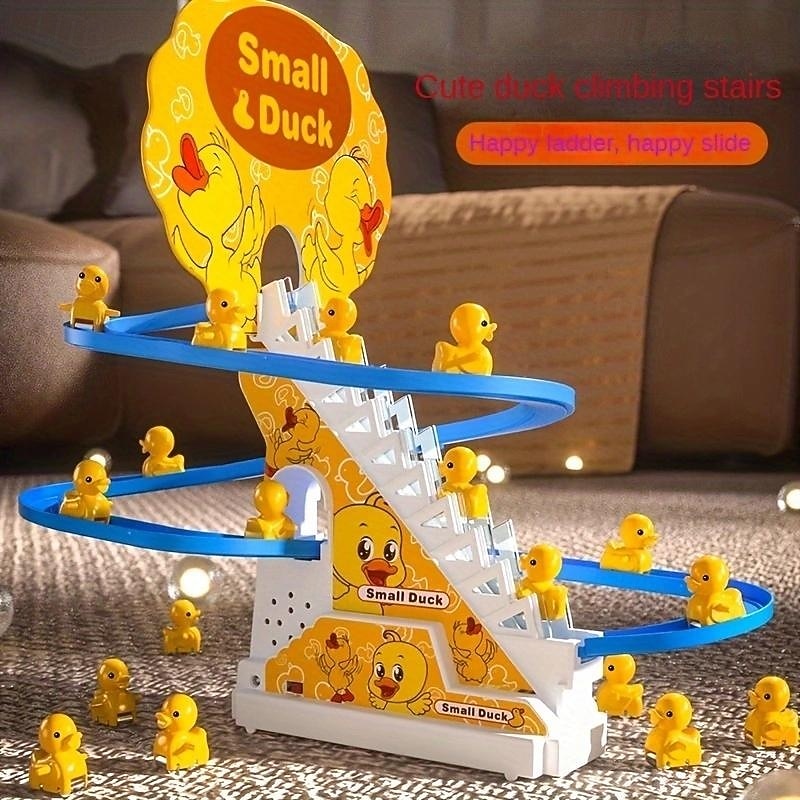 6pcs Ducklings Climbing Stairs Toy, Electric Slide Yellow Duck Toy, Toys For Boys And Girls, Holiday Gift, Light And Music Toy easter gift halloween christmas gift4