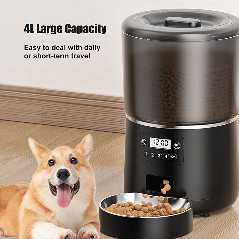 Dog Cat Pets Automatic Feeder Bowl ABS+PC Foldable Easy to Install Splittable Solid Colored Black Bowls & Feeding Home Daily