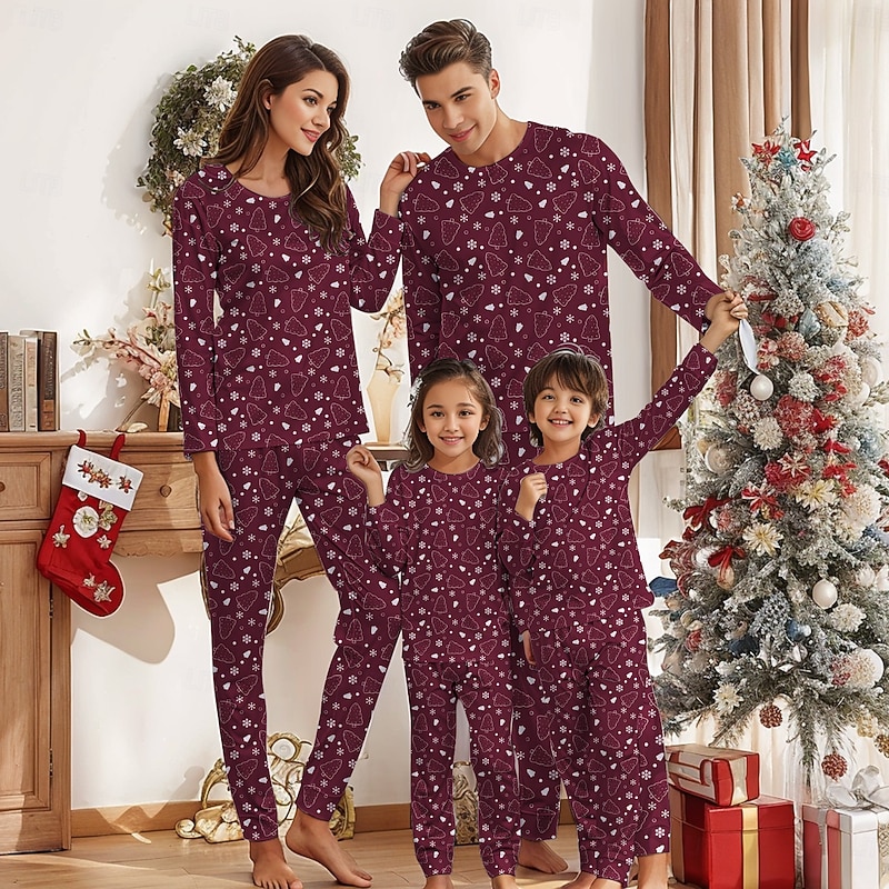 Christmas Trees Family Christmas Pajamas Nightwear Men's Women's Boys' Girls' Family Matching Outfits Sweet Plaid Pattern Adults Kid's Christmas New Year Christmas Eve Christmas Vacation Home Wear2
