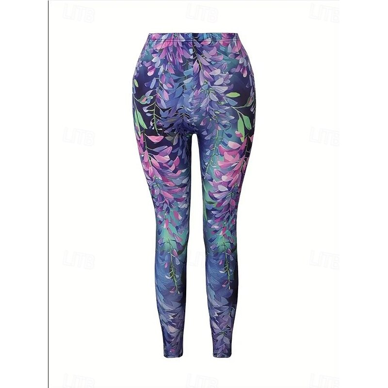 Women's Culottes Wide Leg Fashion Ankle-Length High Waist Floral Printing Micro-elastic Work Dailywear Violet Fall Winter Skinny3