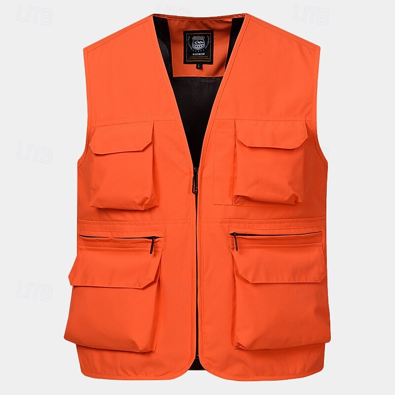 Men's Vest Gilet Fishing Vest Hiking Vest Daily Date Vacation Fashion Casual Spring &  Fall Mesh Pocket Polyester Breathable Comfortable Plain Zipper V Neck Regular Fit Black Yellow Red Navy Blue Vest