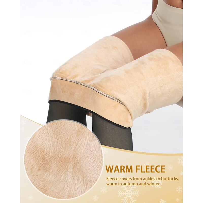 Women's Sherpa Leggings Fall Tights Comfy Mid Waist High Elasticity Sports Streetwear Black Brown Grey One-Size3