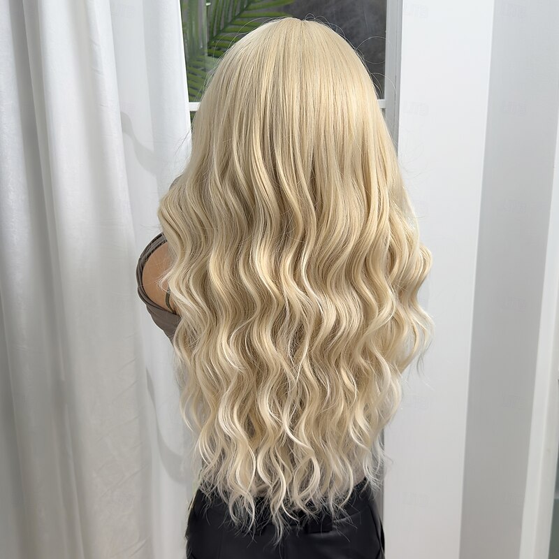 Synthetic Wig Uniforms Career Costumes Princess Curly Wavy Middle Part Layered Haircut Machine Made Wig 26 inch Light golden Synthetic Hair Women's Cosplay Party Fashion Blonde2