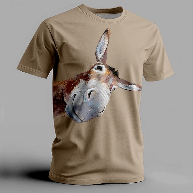 Men's Donkey T Shirt Short Sleeve T shirt 3D Print Crew Neck Shirt Fashion Athleisure Street Sports Outdoor Black White Light Brown Summer Spring Clothing Apparel S M L XL XXL XXXL