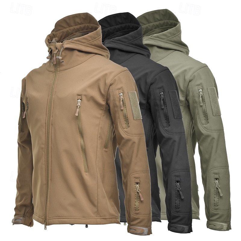 Men's Hiking Jacket Winter Outdoor Waterproof Windproof Front Zipper Lightweight Jacket Full Zip Camping / Hiking / Caving Dark Grey Black Army Green Khaki