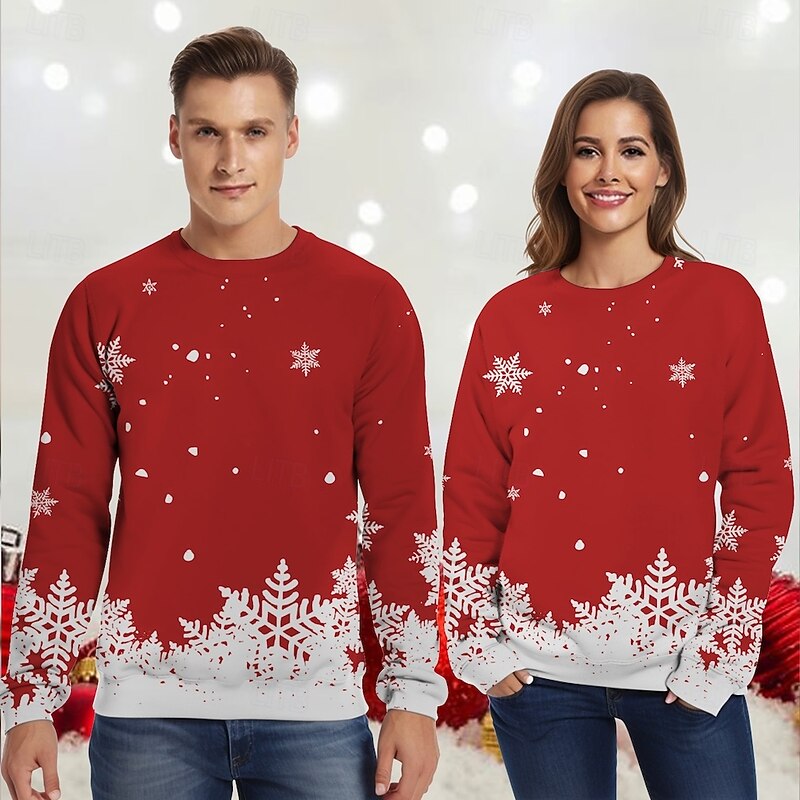 Christmas snowflake Pullover Funny Christmas Sweatshirt 3D Print 3D Christmas Graphic For Couple's Men's Women's Adults' Christmas Masquerade 3D Print Party Festival