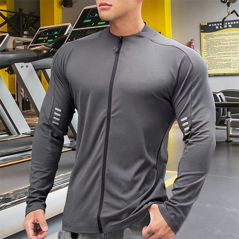 Men's Athletic Shirt Gym Shirt Fitness Shirt Padded Compression Shirt Full Zip Long Sleeve Jersey Casual Athleisure Fall Solid Colored Quick Dry Soft Breathable Gym Workout Walking Jogging Sportswear3