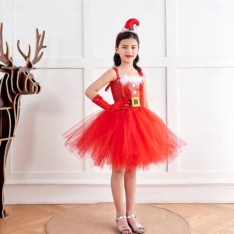 Santa Claus Mrs.Claus Outfits Tutu Santa Suits Girls' Christmas Kid's Christmas New Year Christmas Eve Christmas Party New Year Eve Dress Headpiece Gloves2