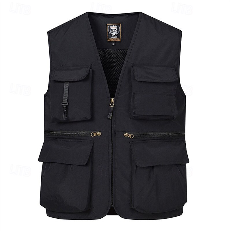 Men's Vest Gilet Fishing Vest Hiking Vest Daily Date Vacation Fashion Casual Spring & Summer Pocket Nylon Breathable Comfortable Plain Zipper V Neck Regular Fit Black Red Navy Blue Royal Blue Vest3