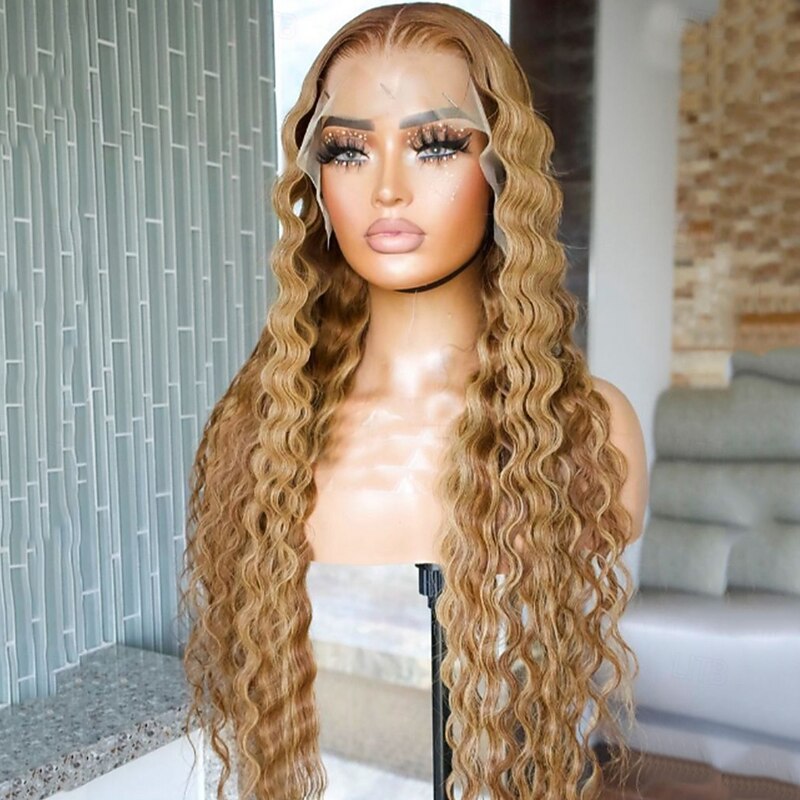 Remy Human Hair 13x4 Lace Front Wig Middle Part Brazilian Hair Deep Wave Multi-color Wig 130% 150% Density Glueless Pre-Plucked For Women Long Human Hair Lace Wig2