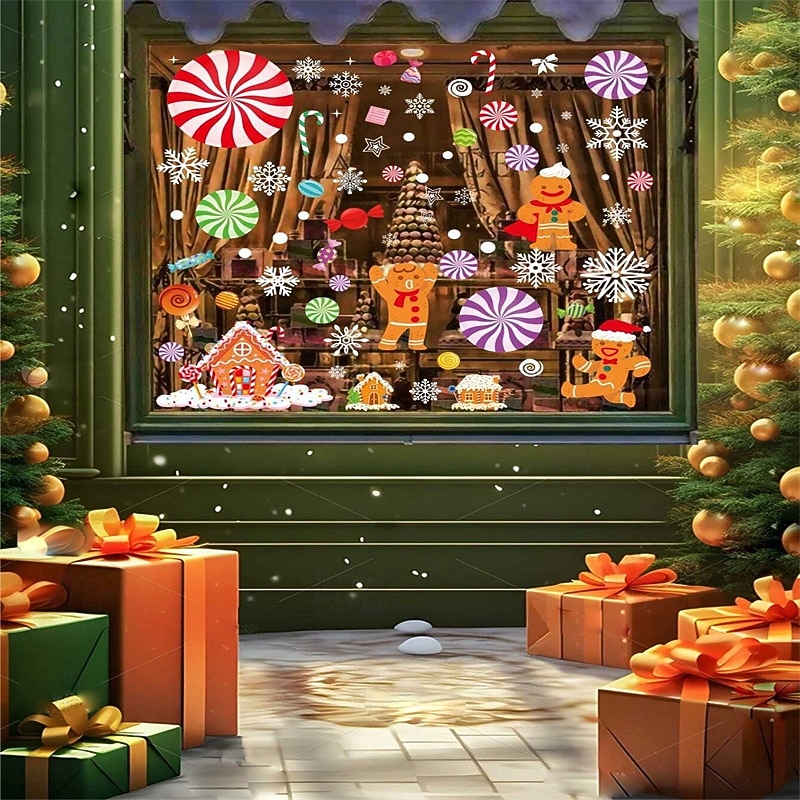 Christmas Gingerbread Stickers Decorations Glass Stickers Snowman Christmas Stickers Party Decoration Stickers Window Flower Stickers2